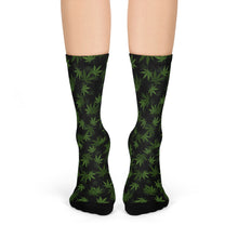 Load image into Gallery viewer, Marijuana, Black and Green Pot Leaf Crew Socks