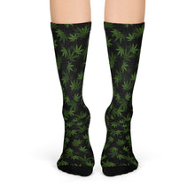 Load image into Gallery viewer, Marijuana, Black and Green Pot Leaf Crew Socks
