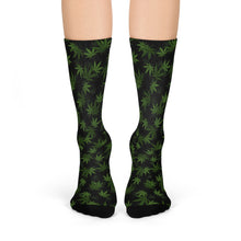 Load image into Gallery viewer, Marijuana, Black and Green Pot Leaf Crew Socks