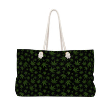 Load image into Gallery viewer, Marijuana-Black with Green Pot Leaf Trendy Oversized Weekender Tote