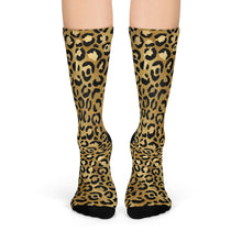 Load image into Gallery viewer, Gold Cheetah Crew Socks