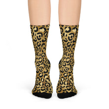 Load image into Gallery viewer, Gold Cheetah Crew Socks
