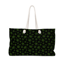 Load image into Gallery viewer, Marijuana-Black with Green Pot Leaf Trendy Oversized Weekender Tote