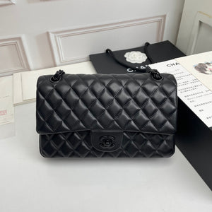 Black on Black Quilted Lambskin Double Flap