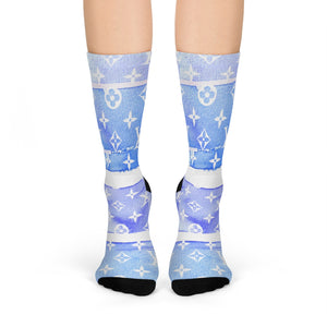 Inspired Blue Watercolor Crew Socks