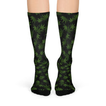 Load image into Gallery viewer, Marijuana, Black and Green Pot Leaf Crew Socks
