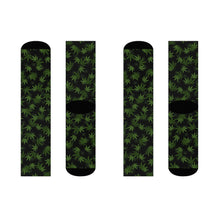 Load image into Gallery viewer, Marijuana, Black and Green Pot Leaf Crew Socks
