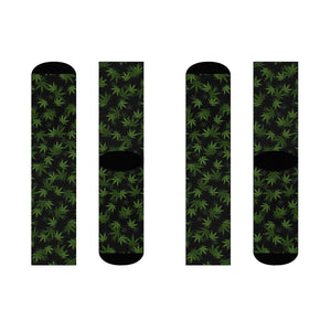 Marijuana, Black and Green Pot Leaf Crew Socks