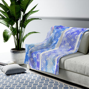 Blue Watercolor Velveteen Plush Blanket
