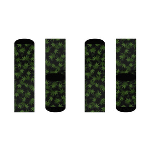Marijuana, Black and Green Pot Leaf Crew Socks