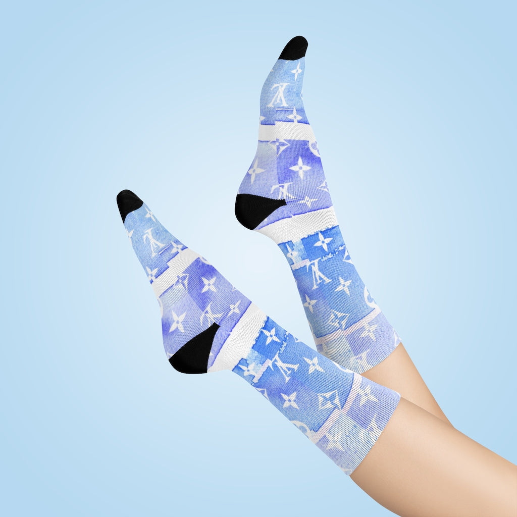 Inspired Blue Watercolor Crew Socks