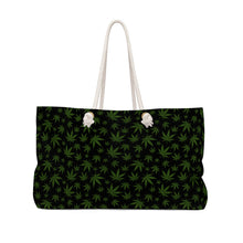 Load image into Gallery viewer, Marijuana-Black with Green Pot Leaf Trendy Oversized Weekender Tote

