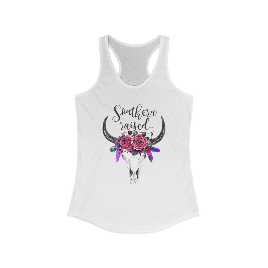 Southern Raised Cow Skull Women's Racerback Tank