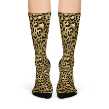 Load image into Gallery viewer, Gold Cheetah Crew Socks

