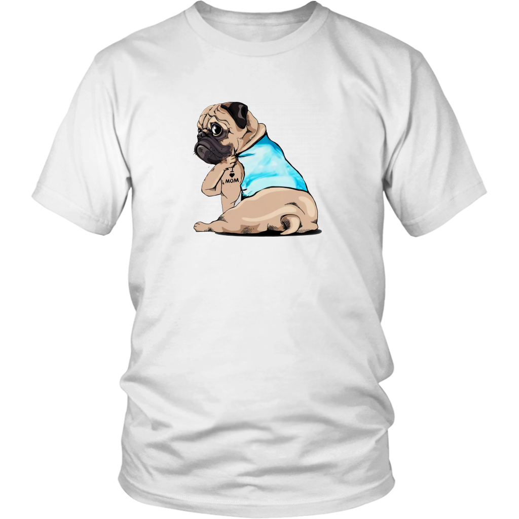 Pug I Love Mom Tattoo Dog Unisex Tee