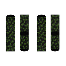Load image into Gallery viewer, Marijuana, Black and Green Pot Leaf Crew Socks

