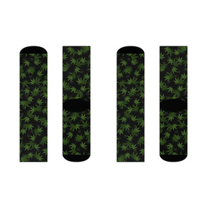 Marijuana, Black and Green Pot Leaf Crew Socks