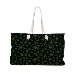 Marijuana-Black with Green Pot Leaf Trendy Oversized Weekender Tote