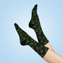 Load image into Gallery viewer, Marijuana, Black and Green Pot Leaf Crew Socks
