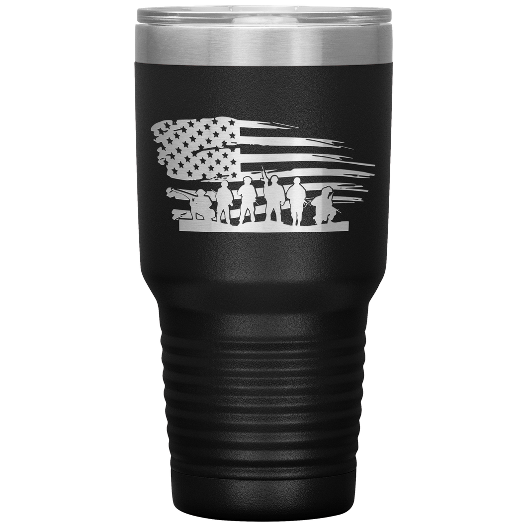 Distressed American Flag with Soldiers, 30oz Tumbler