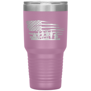 Distressed American Flag with Soldiers, 30oz Tumbler